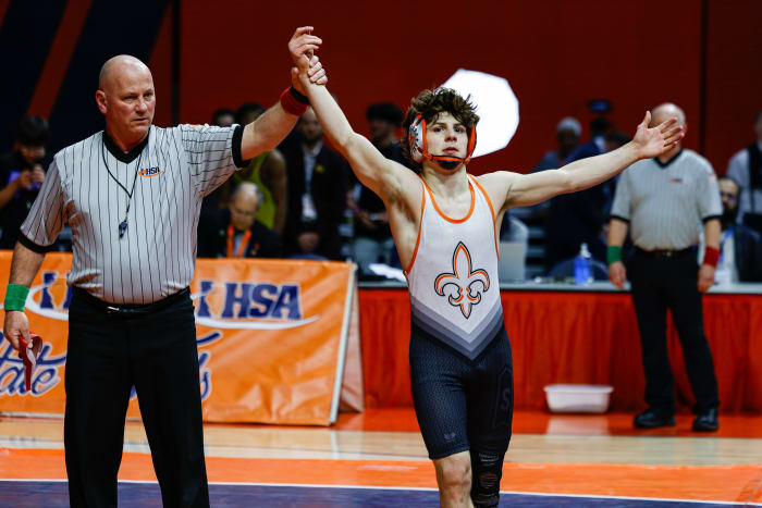 St. Charles East senior wrestler Ben Davino